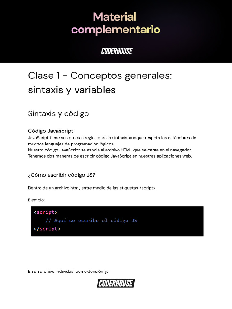 Clase 1 - Conceptos Generales - Sintaxis y Variables | PDF | Script ...