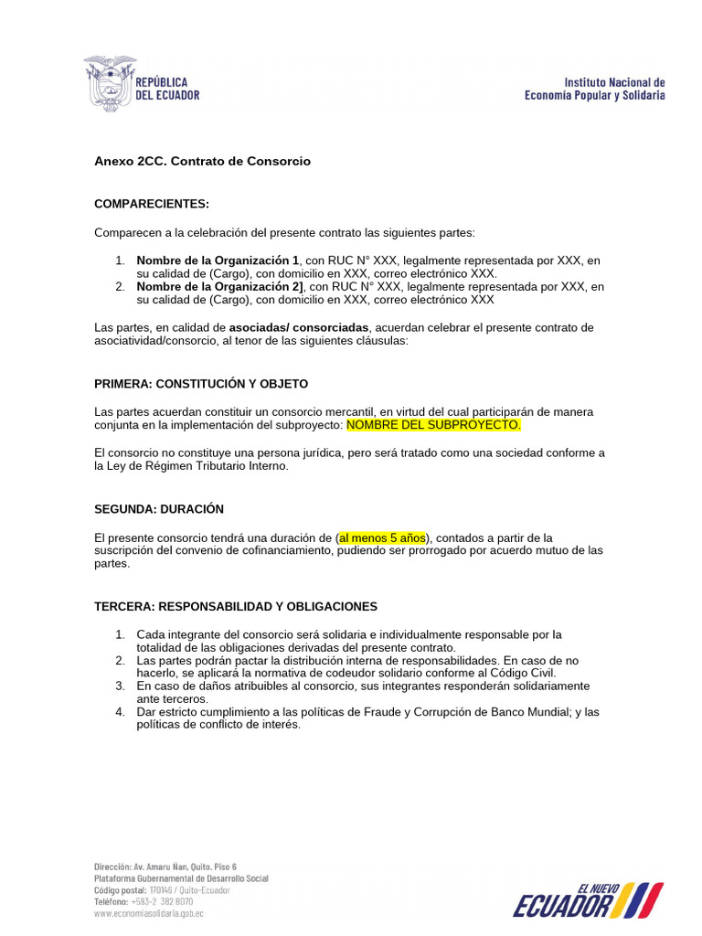 Anexo 2. Contrato de Consorcio 1 | PDF | Consorcio | Justicia