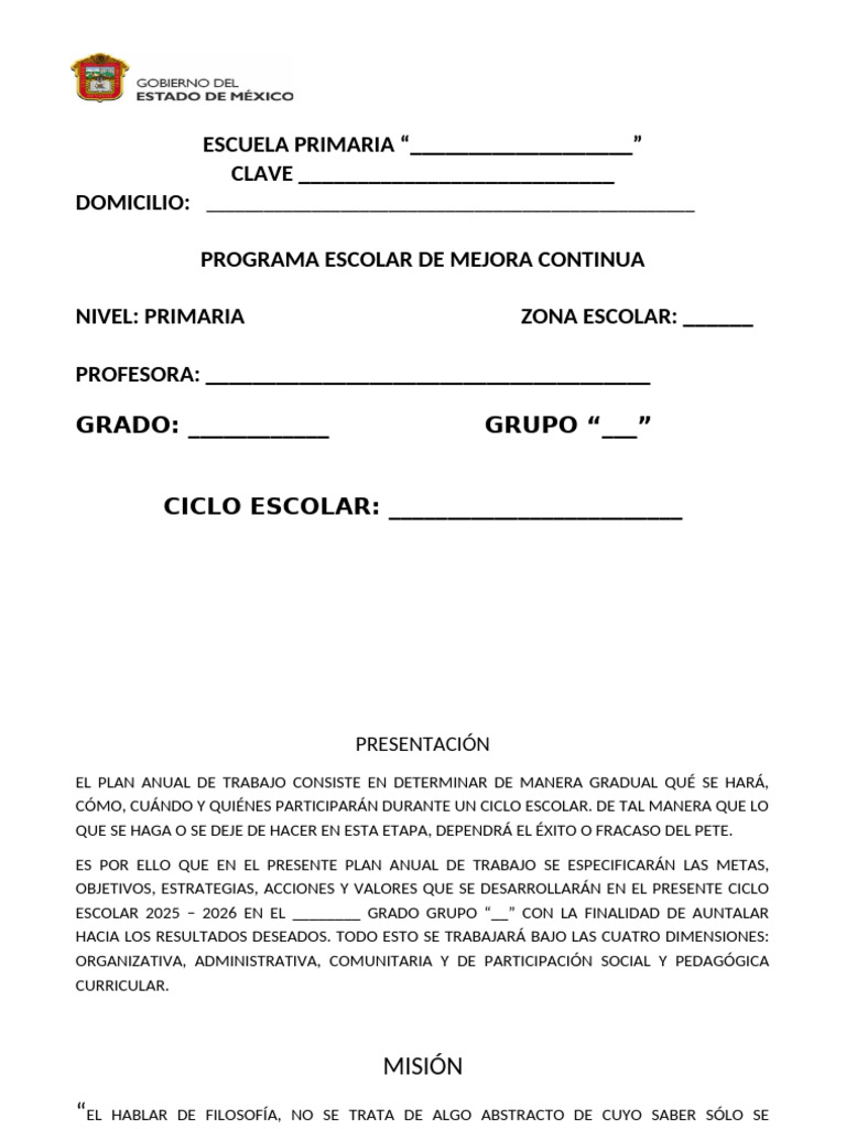 Programa Escolar de Mejora Continua | PDF | Evaluación | Aprendizaje