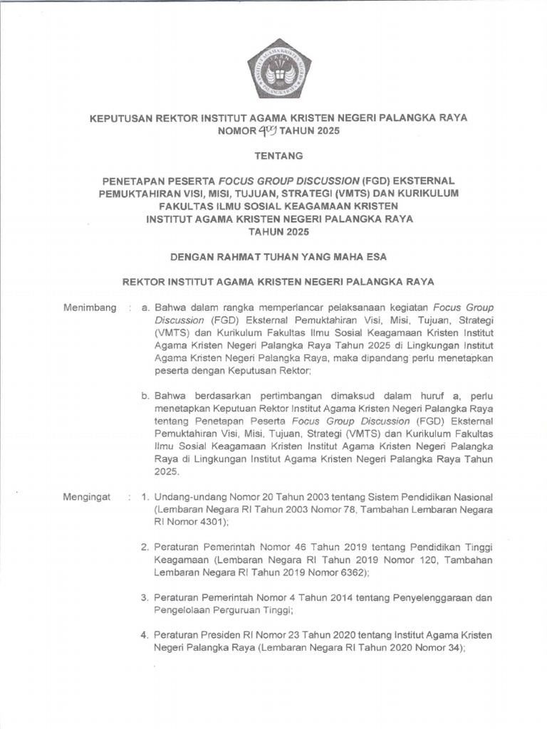 SK Peserta FGD Pemuktahiran Vmts Dan Kurikulum Fiskk Tahun 2025 | PDF
