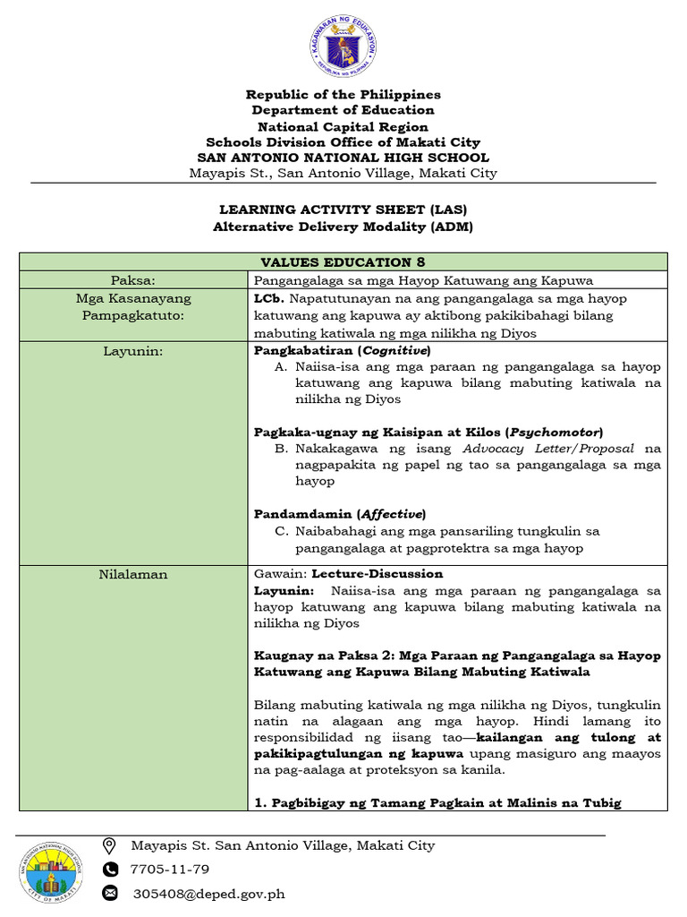 LAS ValuesEd Grade8 December-10-2025 (1) | PDF