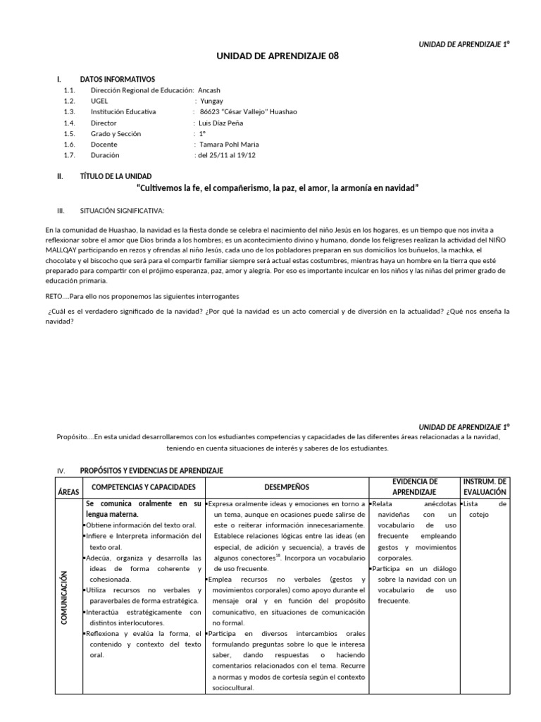 UNIDAD DE APRENDIZAJE 1° - DICIEMBRE | PDF | Comunicación | Datos
