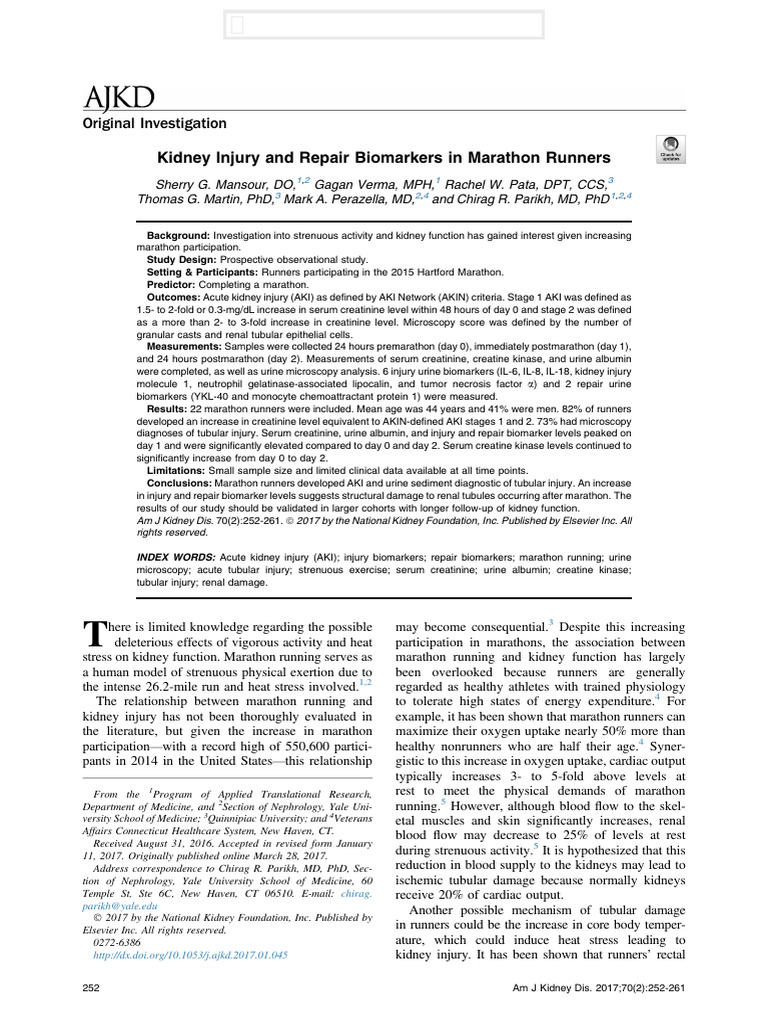 Kidney Injury and Repair Biomarkers in Marathon Runners | PDF ...