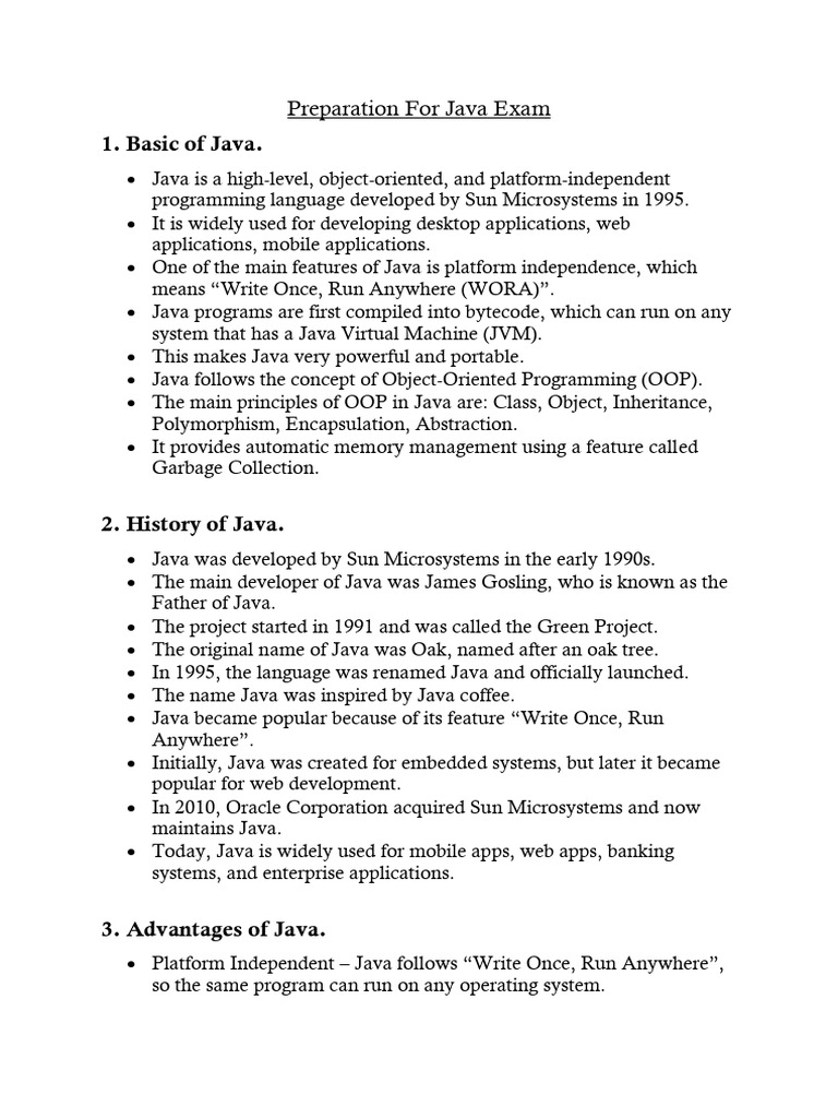 Preparation For Java Exam | PDF | Java (Programming Language) | Java ...