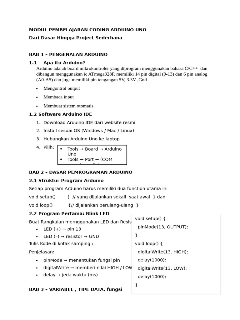 Modul Pembelajaran Coding Arduino Uno | PDF