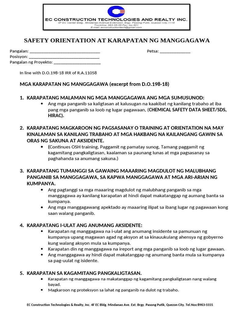 Safety Orientation | PDF