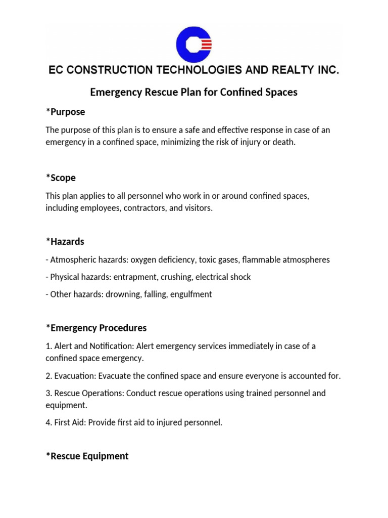 Emergency Rescue Plan For Confined Spaces | PDF | Working Conditions ...
