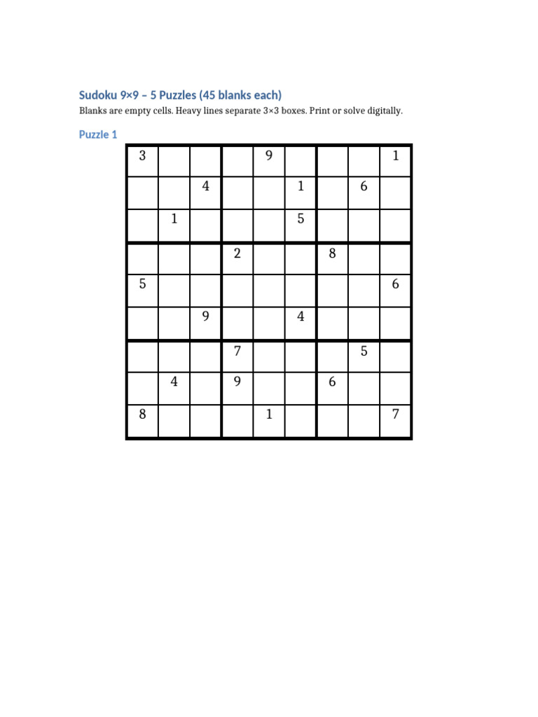 Sudoku 9x9 5puzzles Heavy Borders | PDF