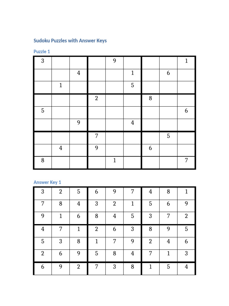 Sudoku With Answer Keys | PDF