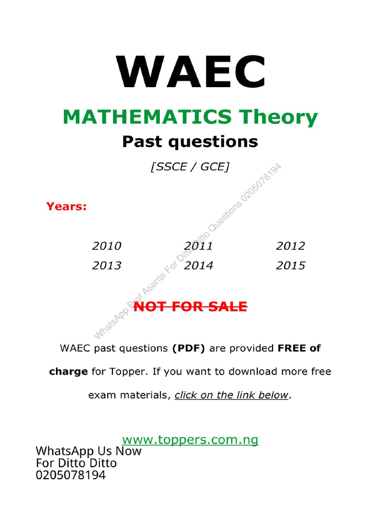 Wassce 2026 Verified Selected Core Maths Past Questions PDF | PDF