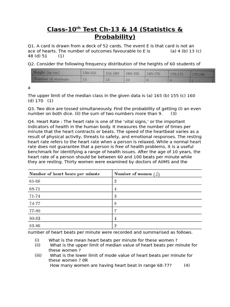 Class 10th Test Stats and Probability | PDF
