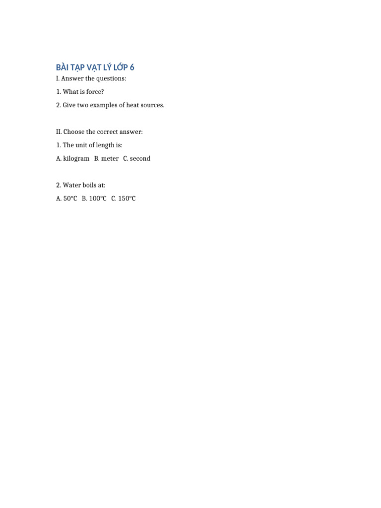 Bai Tap Vat Ly Lop 6 | PDF