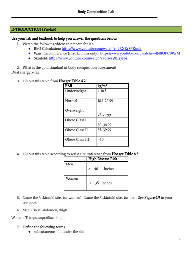 Body Comp Lab S25 1.Docx | PDF | Obesity | Determinants Of Health