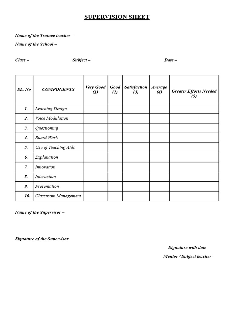 60 LD Supervision Sheet | PDF