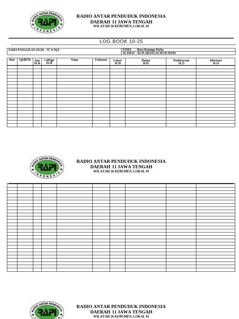 Rapi - Log Book 10-25 Jz11iqa | PDF