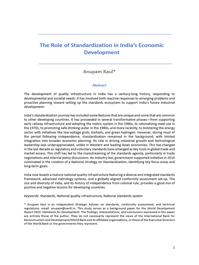 Anupam Kaul Standardization in India | PDF | Metrology | Standardization