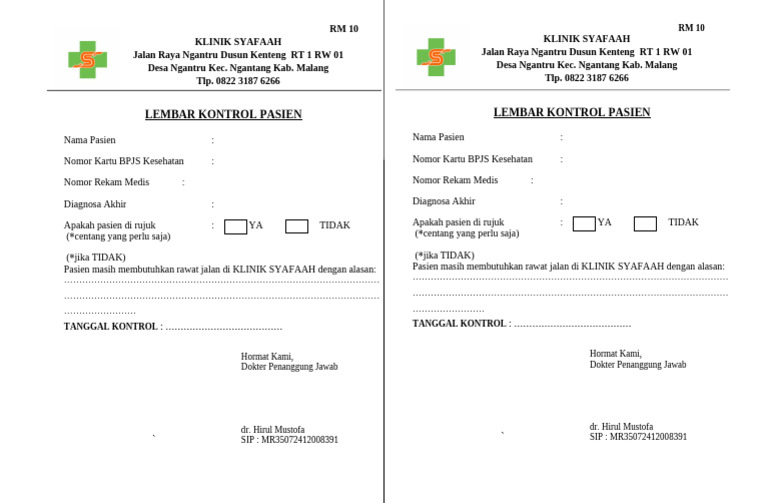 RM 10 Surat Kontrol Ranap | PDF