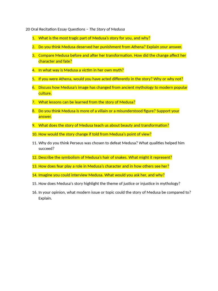 20 Oral Recitation Essay Questions | PDF