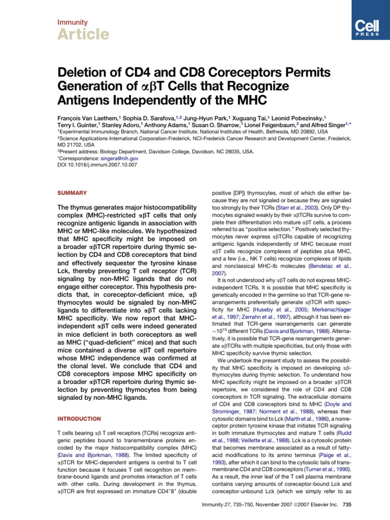 Deletion of CD4 and CD8 Coreceptors Permits Genera | PDF | T Cell | Cd4