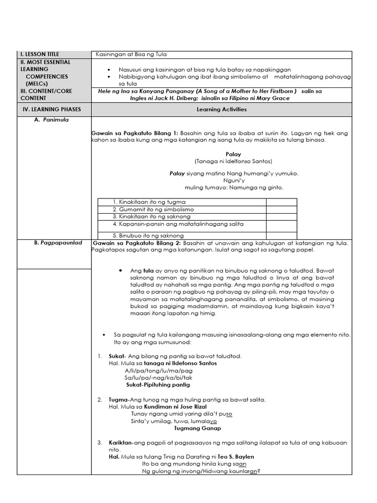 Learners Activity Sheet Sa Filipino 10 | PDF