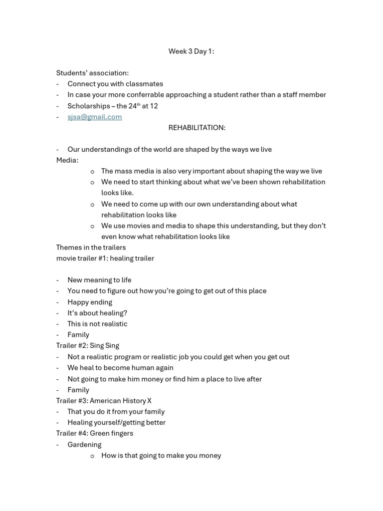 Week 3 Notes | PDF | Rehabilitation (Penology) | Prison