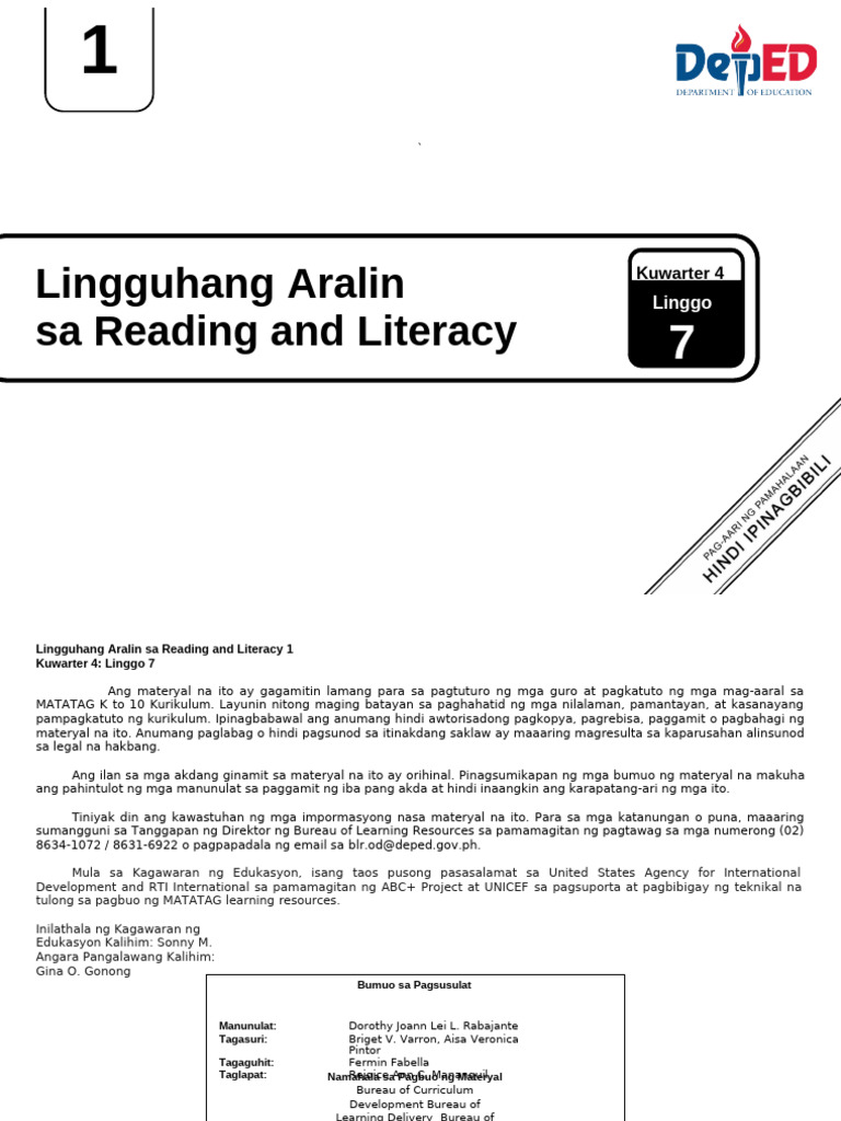 LE Q4 Week-7 Reading-And-Lit Redeveloped v2 | PDF | Reading ...