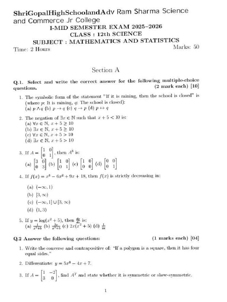 Maths Mid Term | PDF