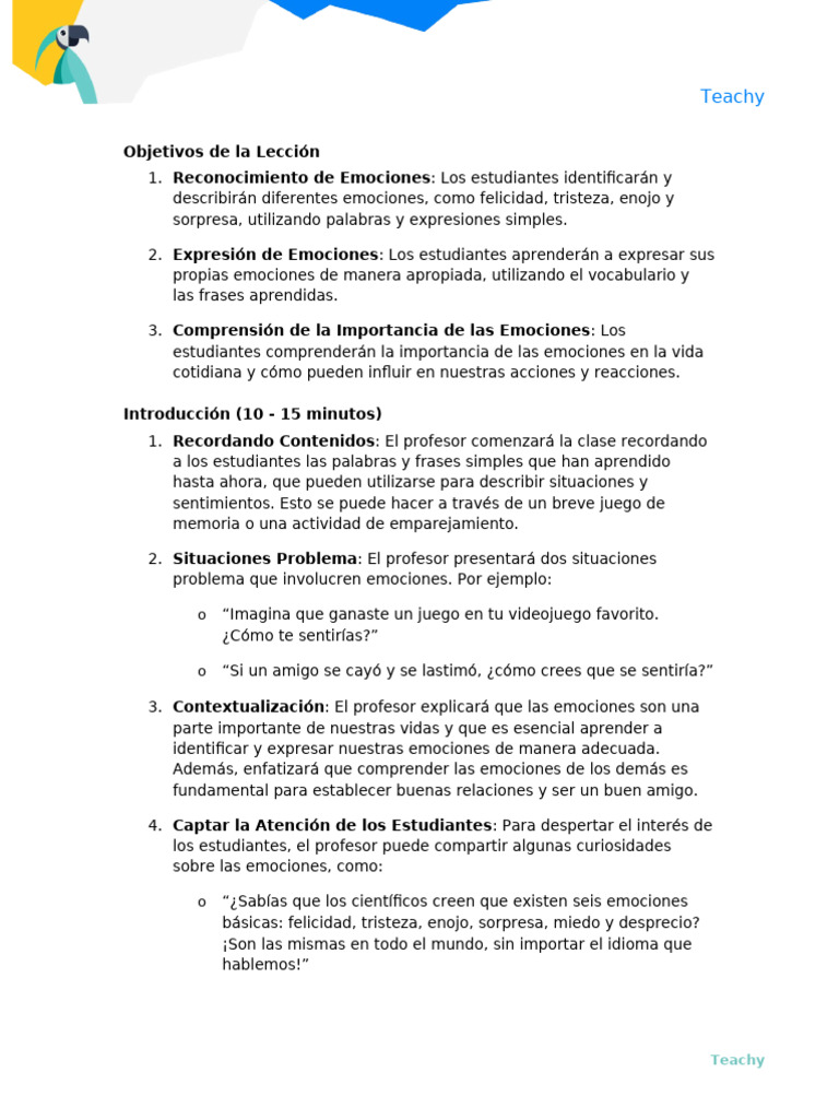 Plan de Clase - 26 - 5 - 2025 | PDF | Las emociones | Maestros