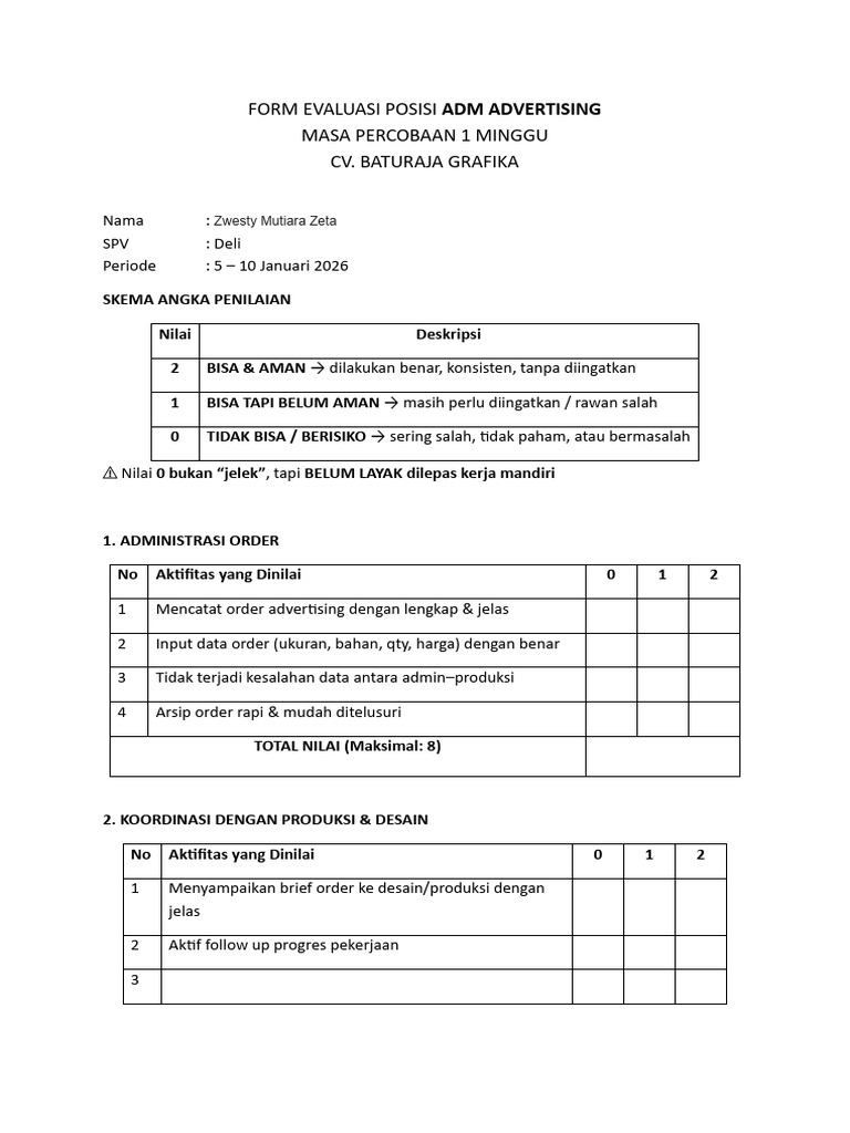 Form Evaluasi Adm Adv | PDF