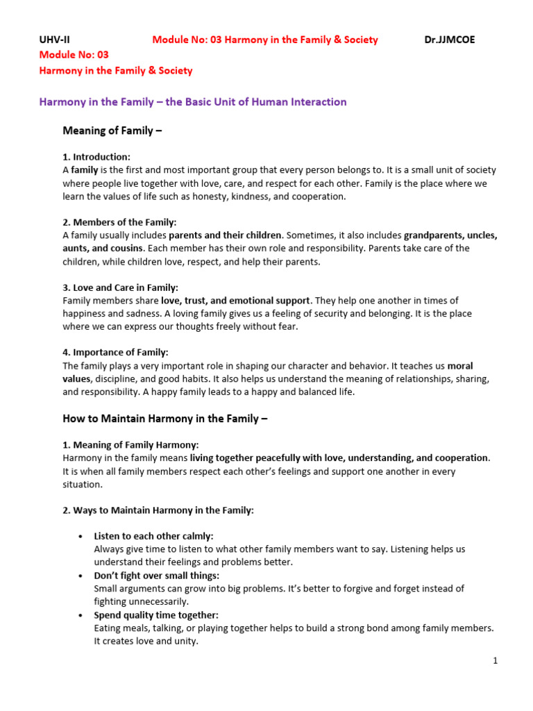 Module No-03 Harmony in the Family & Society | PDF | Feeling | Family