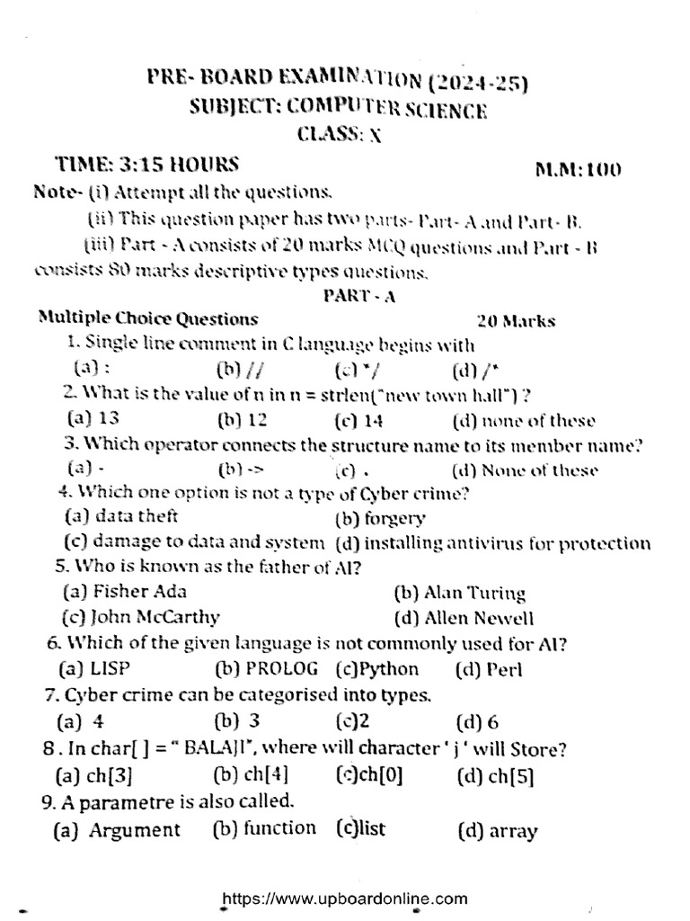 Up Board Class 10 Pb Computer Science 060125 2025 | PDF