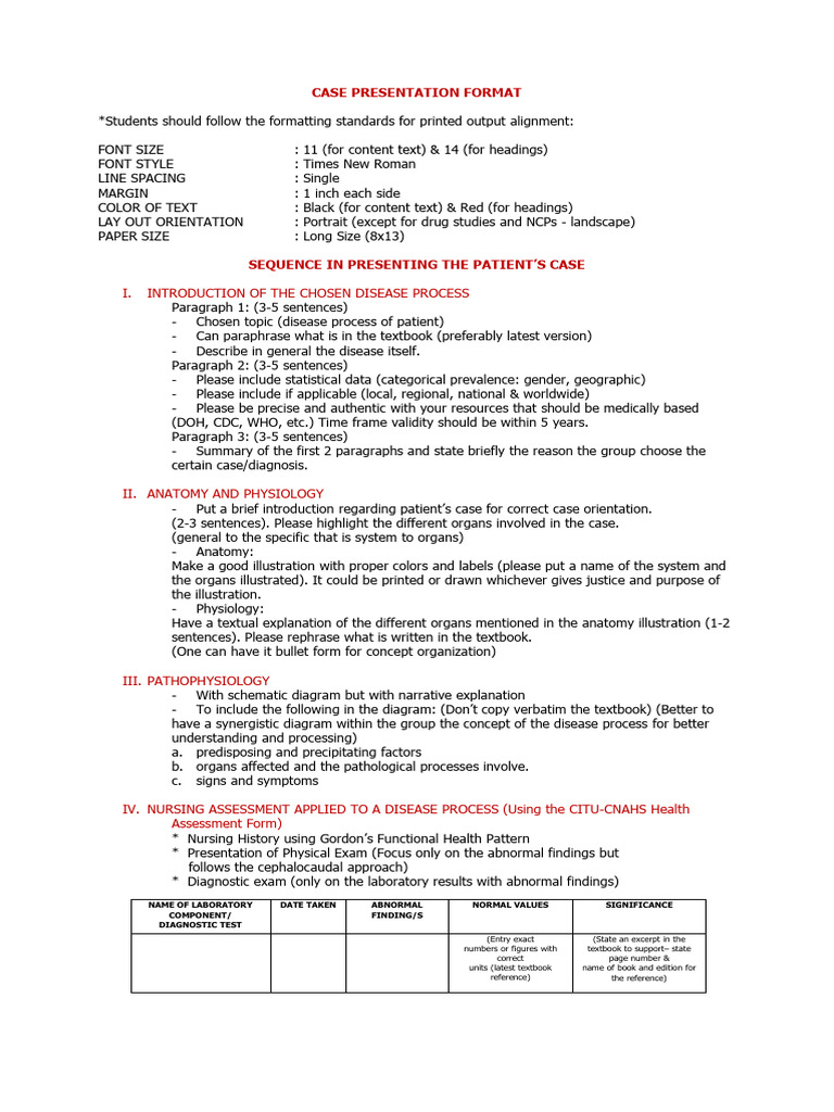Case Study and Case Presentation Format | PDF | Medical Diagnosis ...