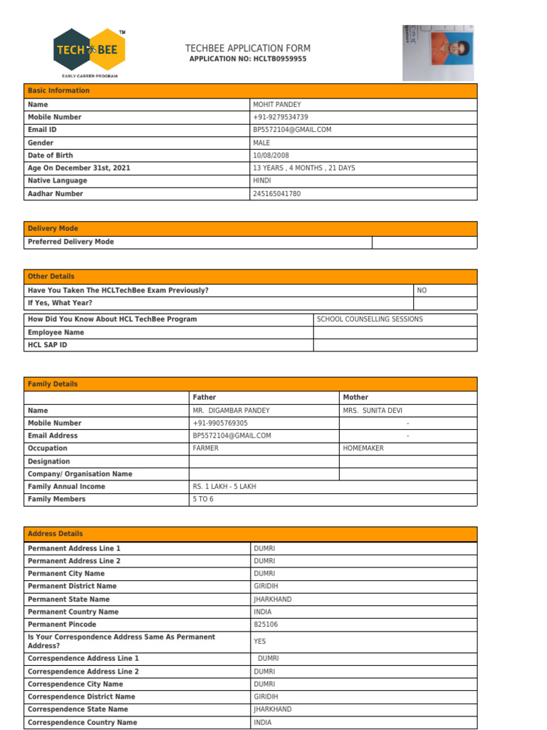 Application Form HCLTB0959955 (1) | PDF