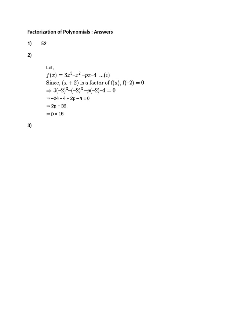 Factorization of Polynomial1 - Ans | PDF