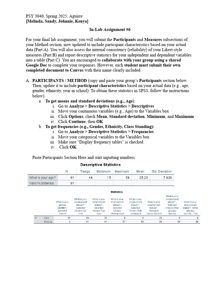 In-Lab Assignment #6 | PDF | Statistics | Internal Consistency