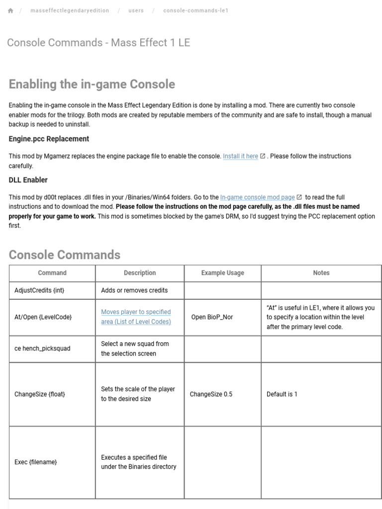 Console Commands - Mass Effect 1 LE - Modding - Wiki | PDF | Command ...