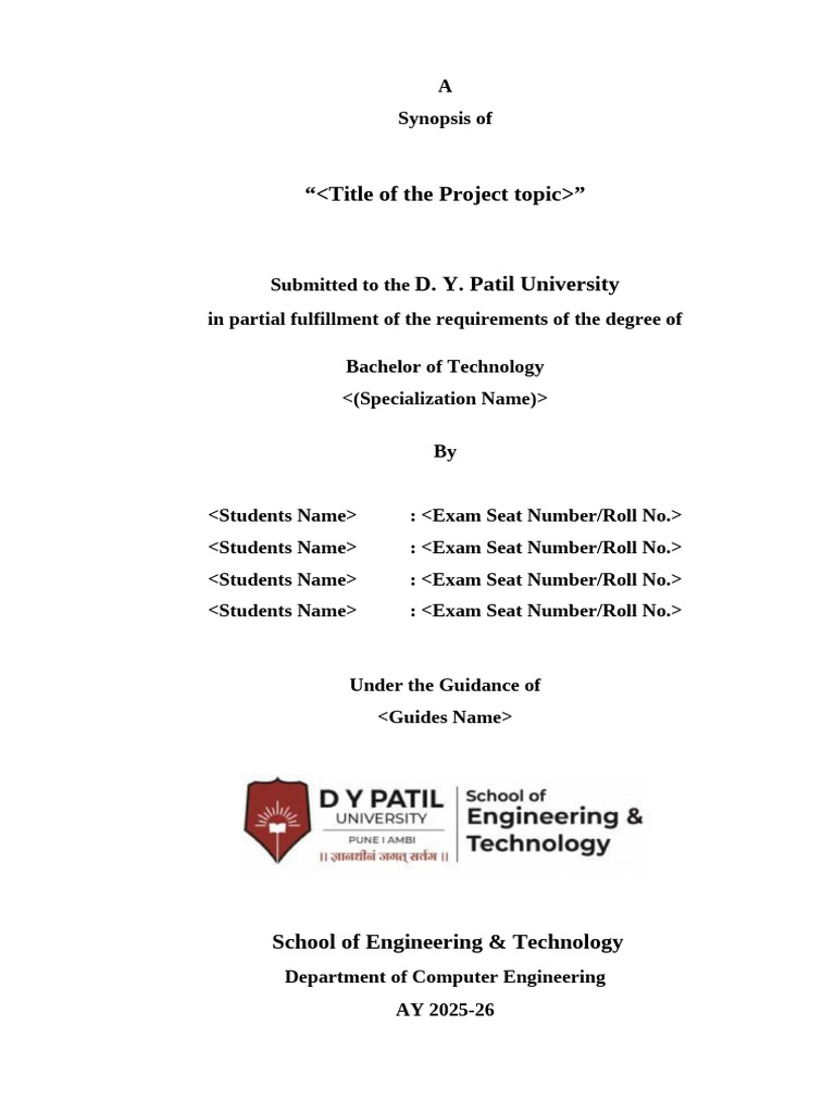 BTech Project Synopsis Format 2026 | PDF