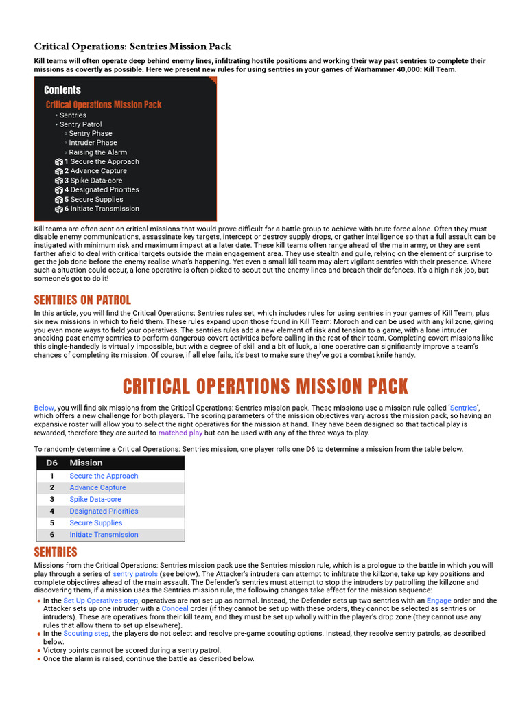 Critical Operations - Sentries Mission Pack | PDF | Warfare | Conflicts