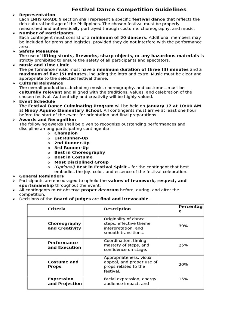 Festival Dance Competition Guidelines | PDF
