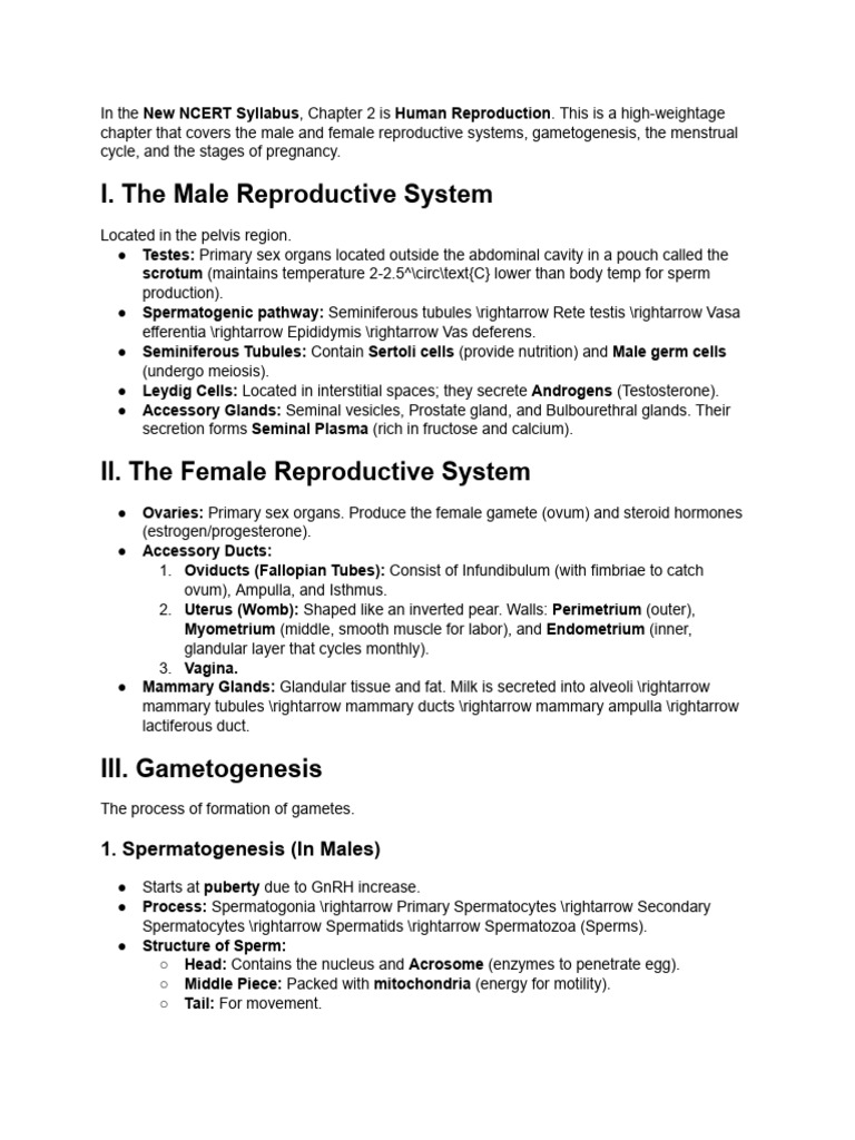 Class 12 Bio CH 2 Full Notes | PDF | Menstrual Cycle | Sexual Anatomy