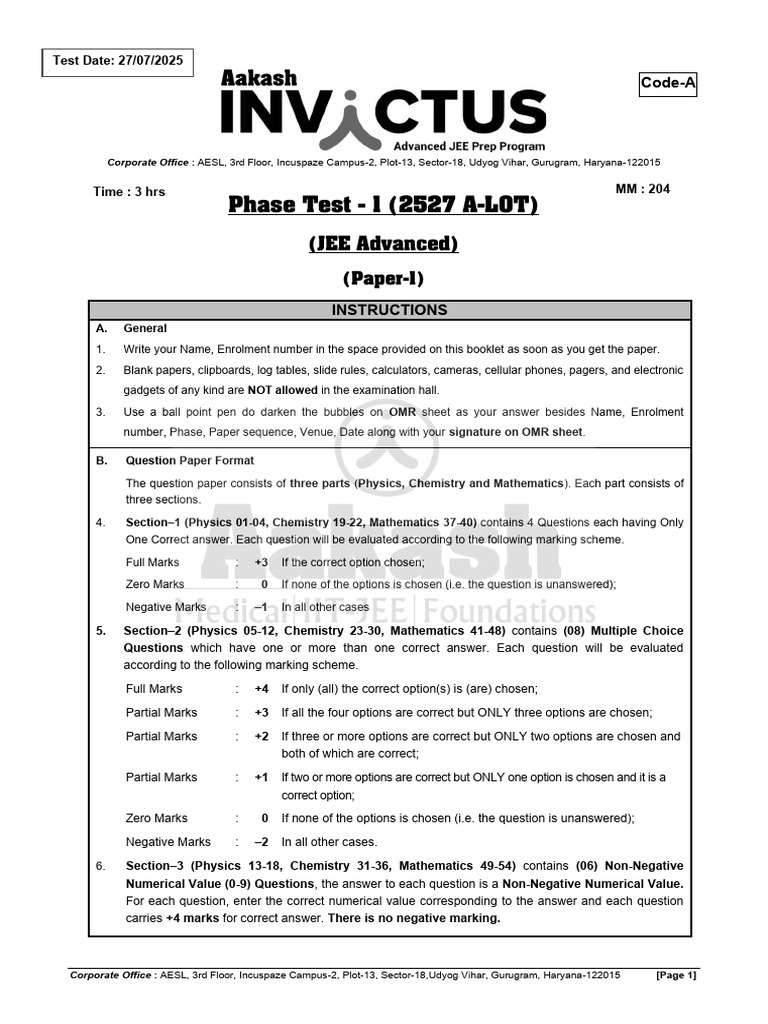 Open Phase Test 01 Advance Xi A Lot PCM - Paper 1 Set A | PDF | Force ...