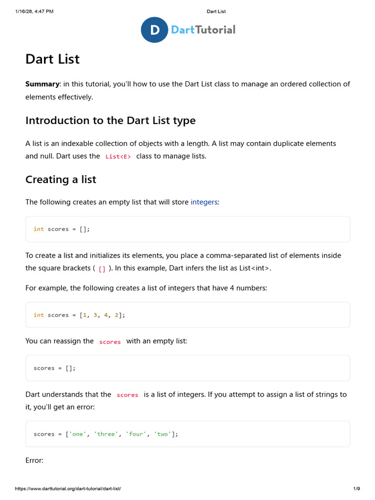 Dart List | PDF | Software Development | Computing