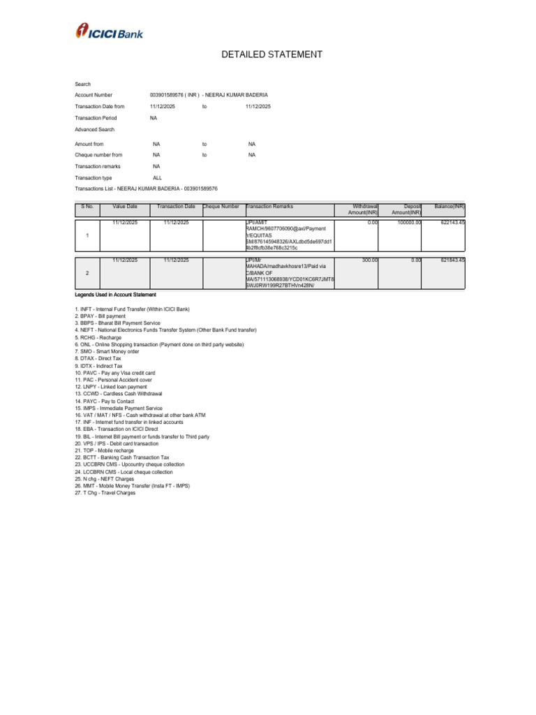 Detailed Statement | PDF | Payments | Cheque