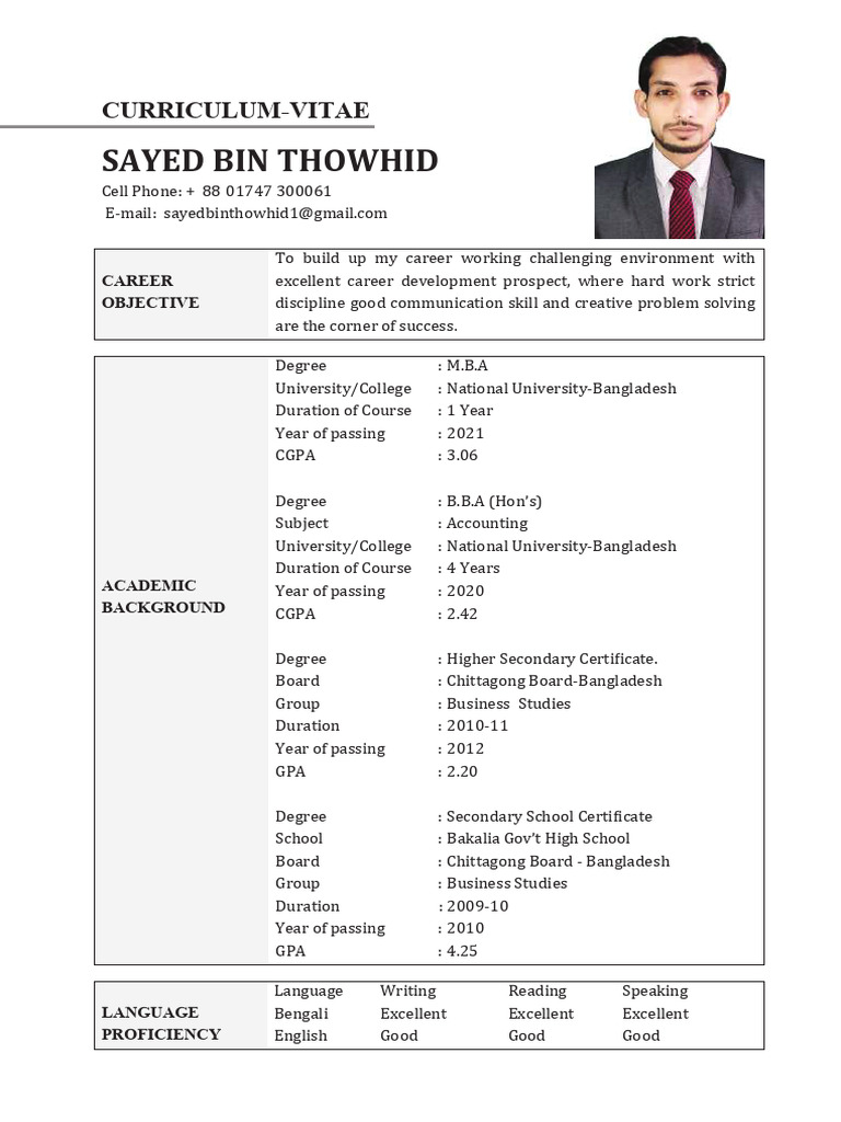 Sayed Bin Thowhid ALVI CV Final | PDF | Bangladesh