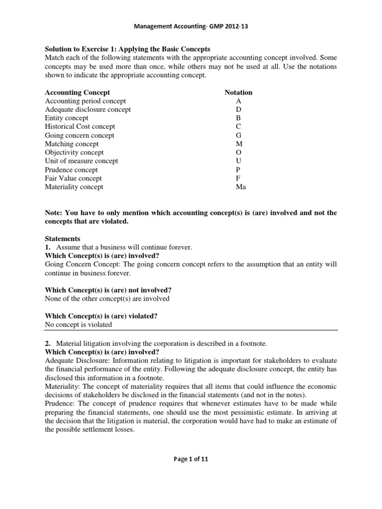 Accounting Concepts Exercise Guide | PDF | Historical Cost | Fair Value