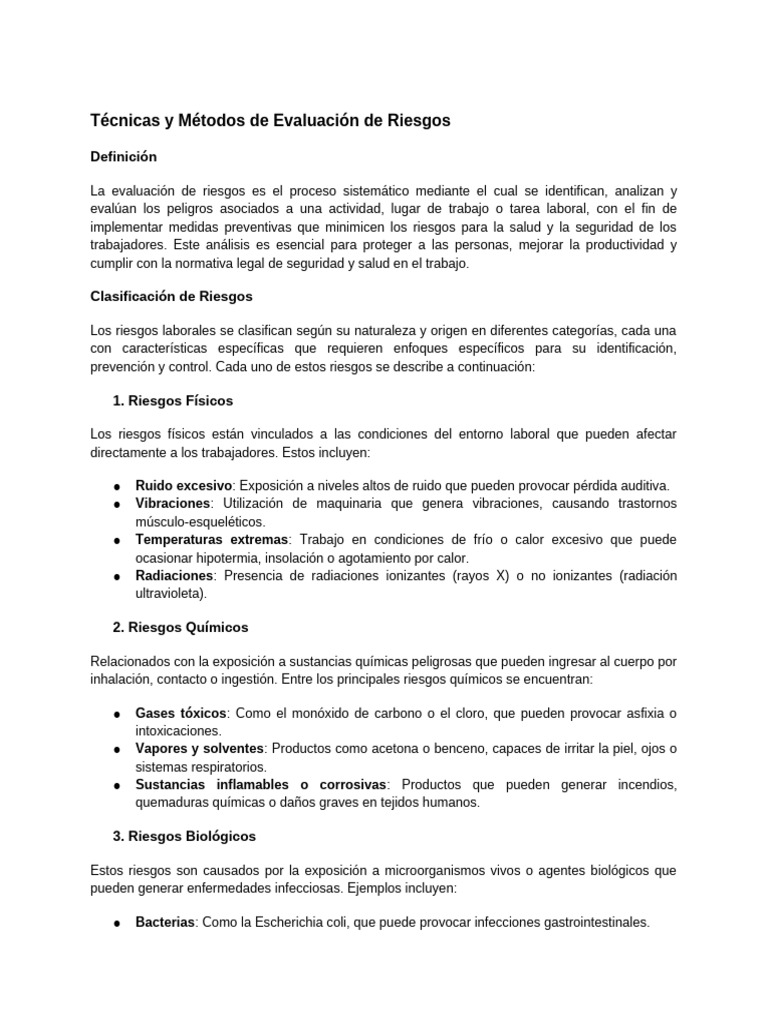Técnicas y Métodos de Evaluación de Riesgos | PDF | Seguridad y salud ...