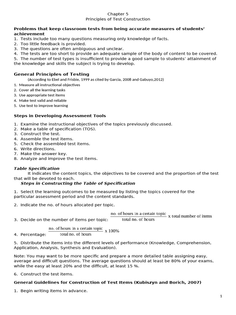 Chapter 5 Test Construction Notes | PDF | Multiple Choice | Educational ...