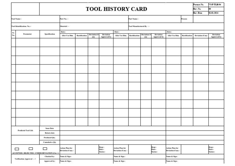Vs F TLR 04 Tool History Card | PDF