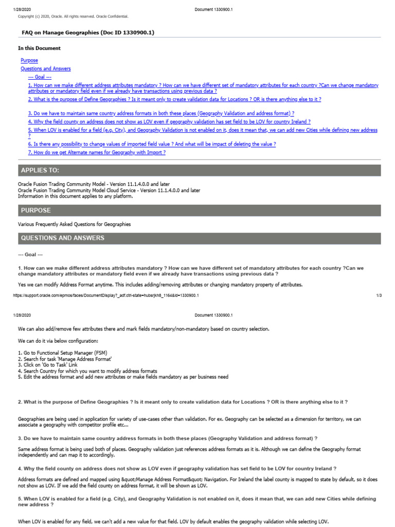 Document 1330900.1geographies | PDF | Faq | Software Engineering