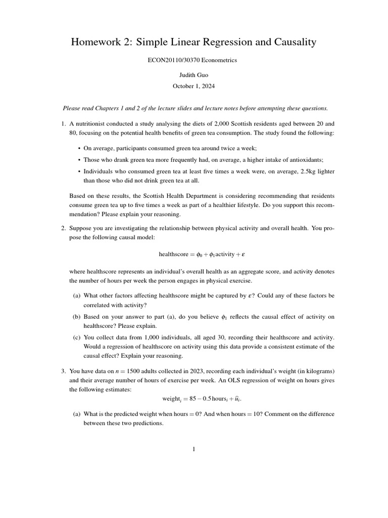 Homework - Simple Linear Regression and Causality 2 | PDF | Regression ...